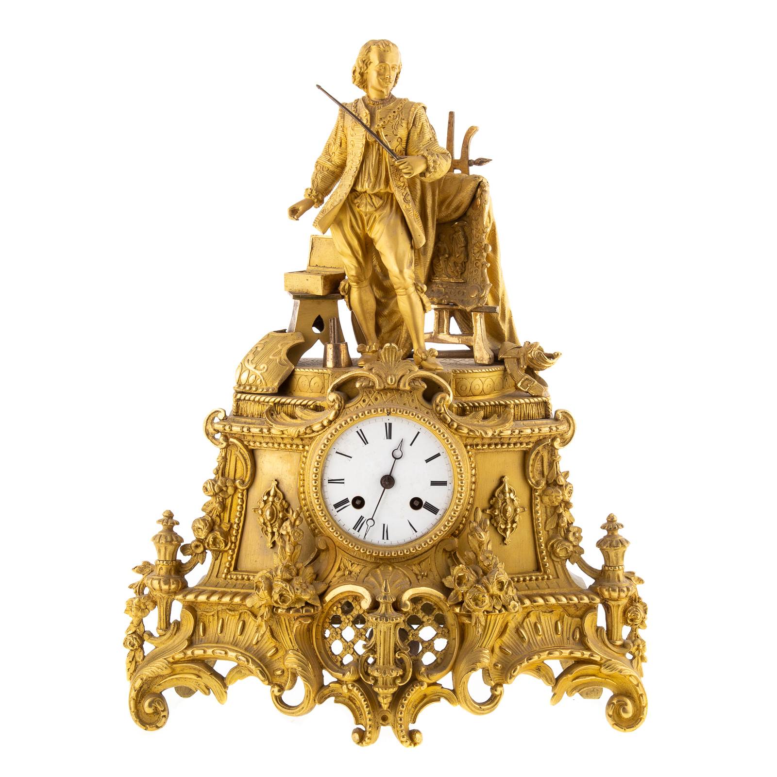 Appraisal: FRENCH EMPIRE GILT BRONZE MANTEL CLOCK Circa elaborate base topped