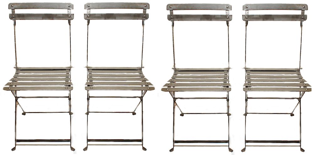 Appraisal: French Steel Folding Bistro Chair Set Vintage French polished slatted