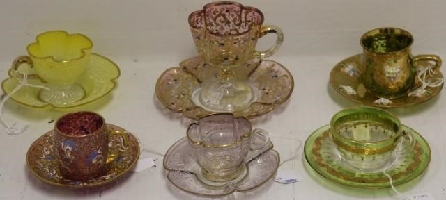 Appraisal: FANCY TH C ENAMELED CUPS AND SAUCERS ARE BY MOSER