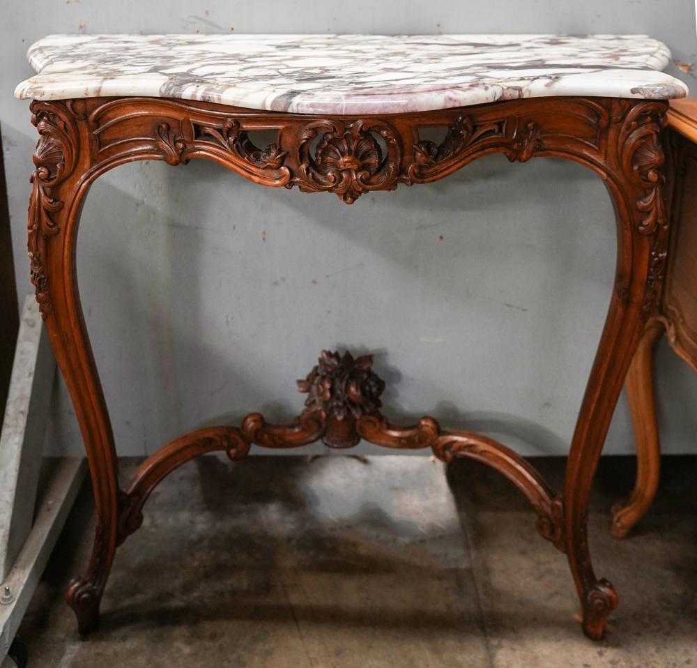 Appraisal: LOUIS XV-STYLE MARBLE-TOP CONSOLE TABLE th century Provenance The Estate