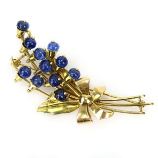 Appraisal: Vintage Cabochon Sapphire and Karat Yellow Gold Floral Spray Brooch