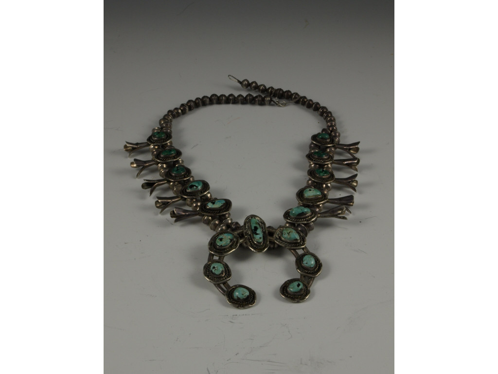 Appraisal: Squash Blossom Necklace wrought silver and festooned w polished turquoise