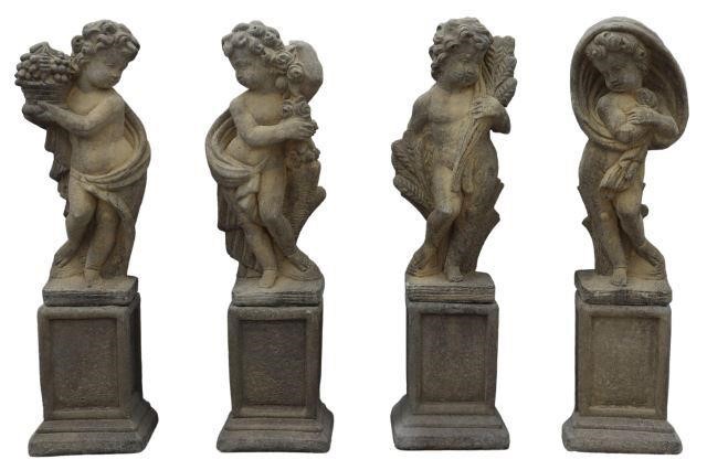 Appraisal: lot of Cast stone garden statuary cherubs as allegorical representations