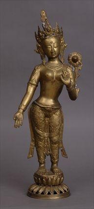 Appraisal: TIBETAN BRASS FIGURE Standing on lotus base in Provenance The