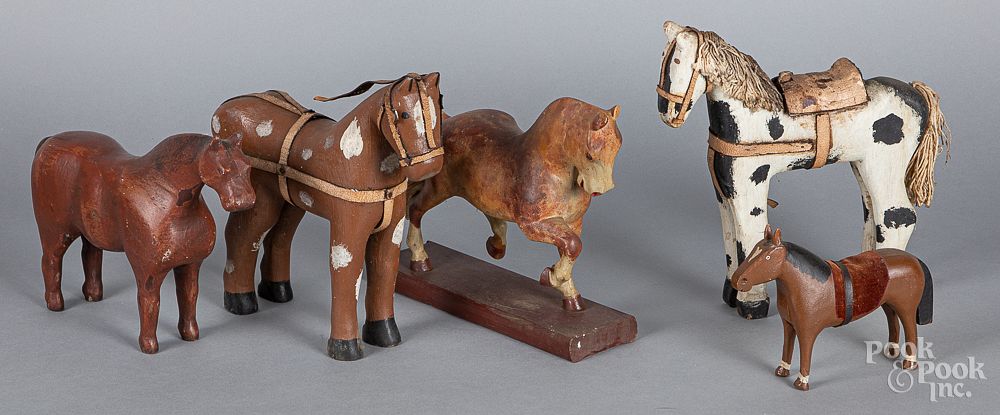 Appraisal: Five carved and painted horses early mid th c Five