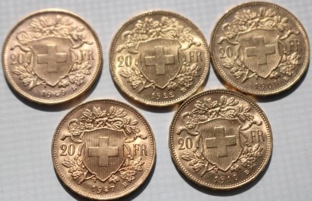 Appraisal: SWISS FRANC GOLD COINS -B -B -B -B -B ALL