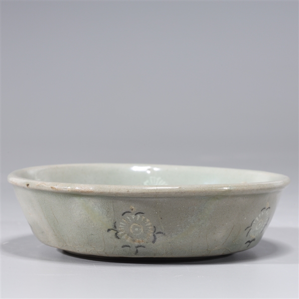 Appraisal: Korean celadon glazed dish with inlay floral designs to interior