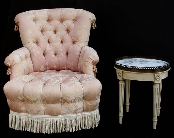 Appraisal: A pair of fully upholstered armchairs together with a Louis