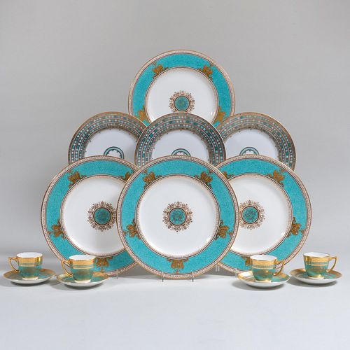 Appraisal: ASSEMBLED WEDGWOOD AND MINTON TURQUOISE GROUND PORCELAIN PART TABLE SERVICEVarious