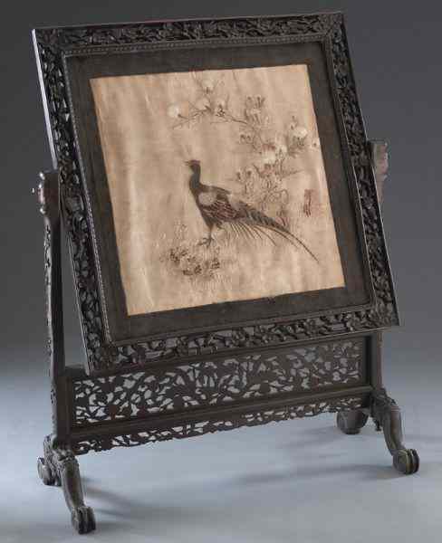 Appraisal: Chinese Qing Canton embroidered screendepicting pheasants and flowers in a