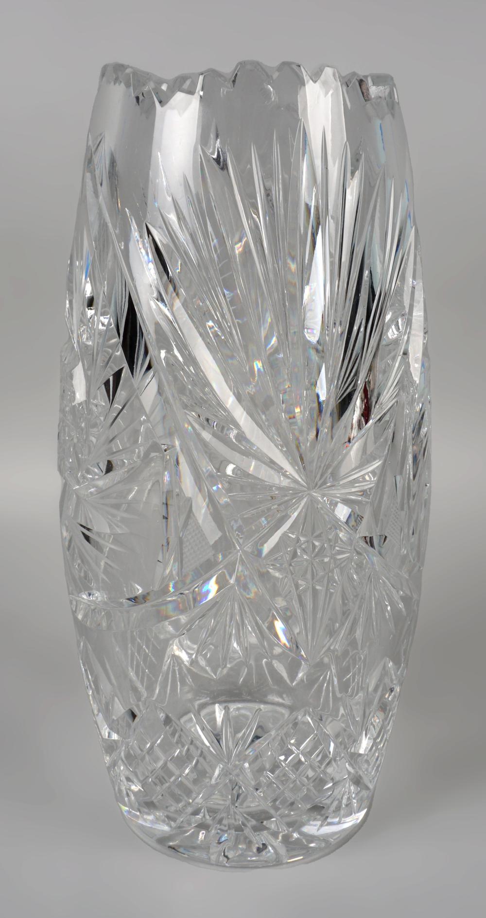 Appraisal: LARGE CUT CRYSTAL VASE apparently unsigned of columnar form with