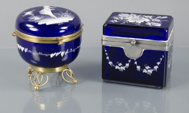 Appraisal: Two Cobalt Dresser JarsOne rectangular box with hinged lid H