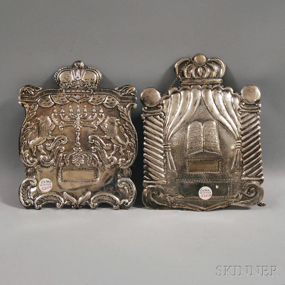 Appraisal: Two Silver Torah Breast Plates each surmounted by a crown