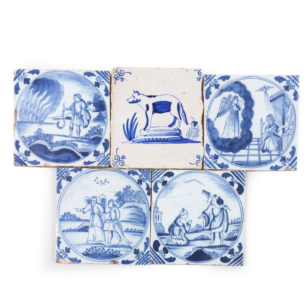 Appraisal: Set of Four Delft Blue and White Tiles Depicting Biblical