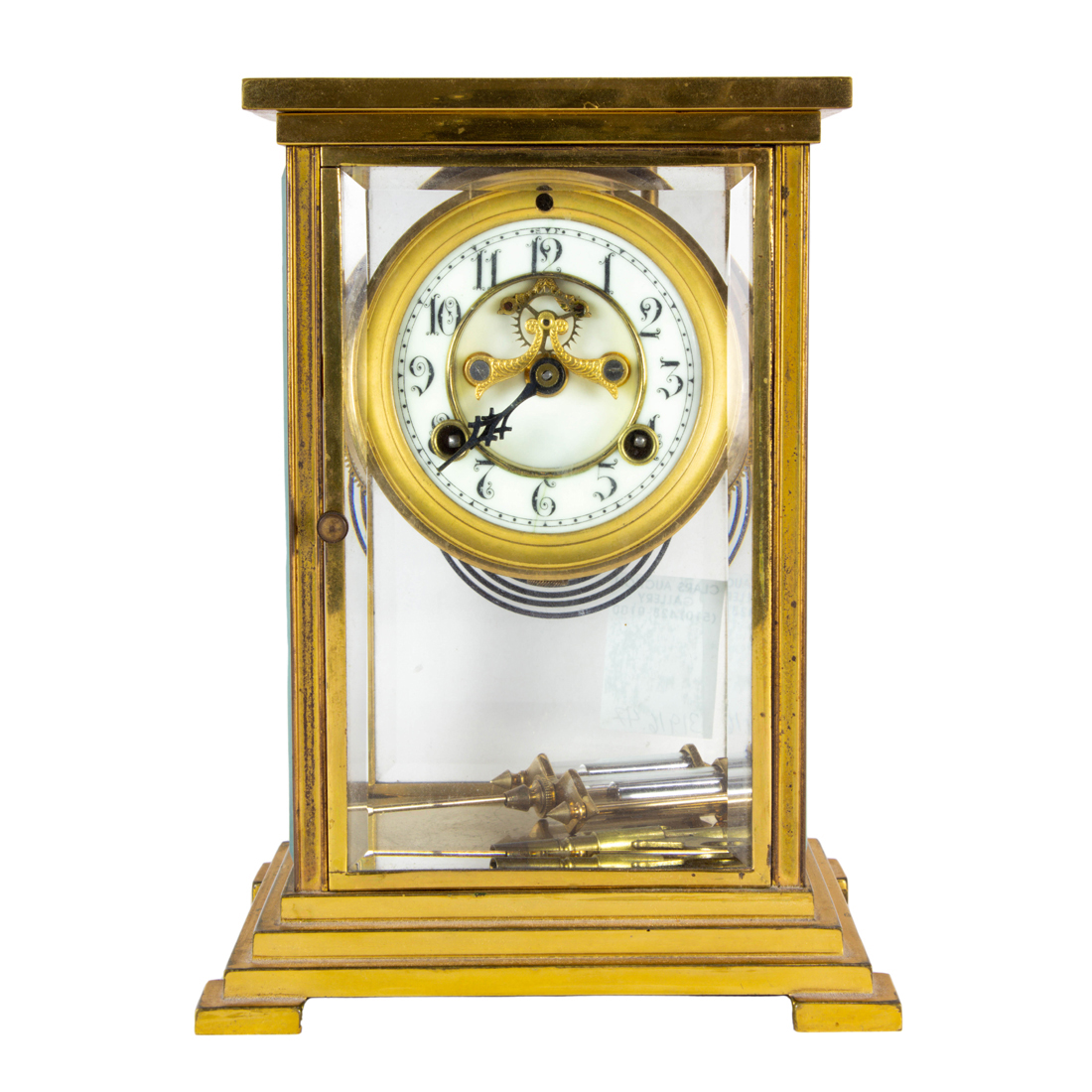 Appraisal: WATERBURY CLOCK CO GILT BRASS AND FOUR-GLASS MANTEL CLOCK Waterbury