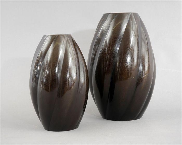 Appraisal: Two Japanese Patinated Metal Graduated Ovoid Vases to in