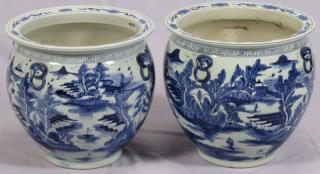 Appraisal: CHINESE BLUE AND WHITE PORCELAIN JARDINIERES PAIR CHINESE BLUE AND