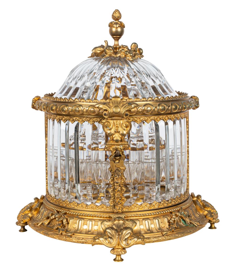 Appraisal: FRENCH GILT BRONZE GLASS CAVE A LIQUEURthe domed hinged lid