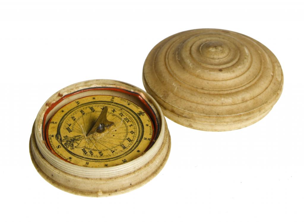 Appraisal: SUNDIAL AN ENGLISH TURNED IVORY AND BOXWOOD MAGNETIC POCKET DIAL