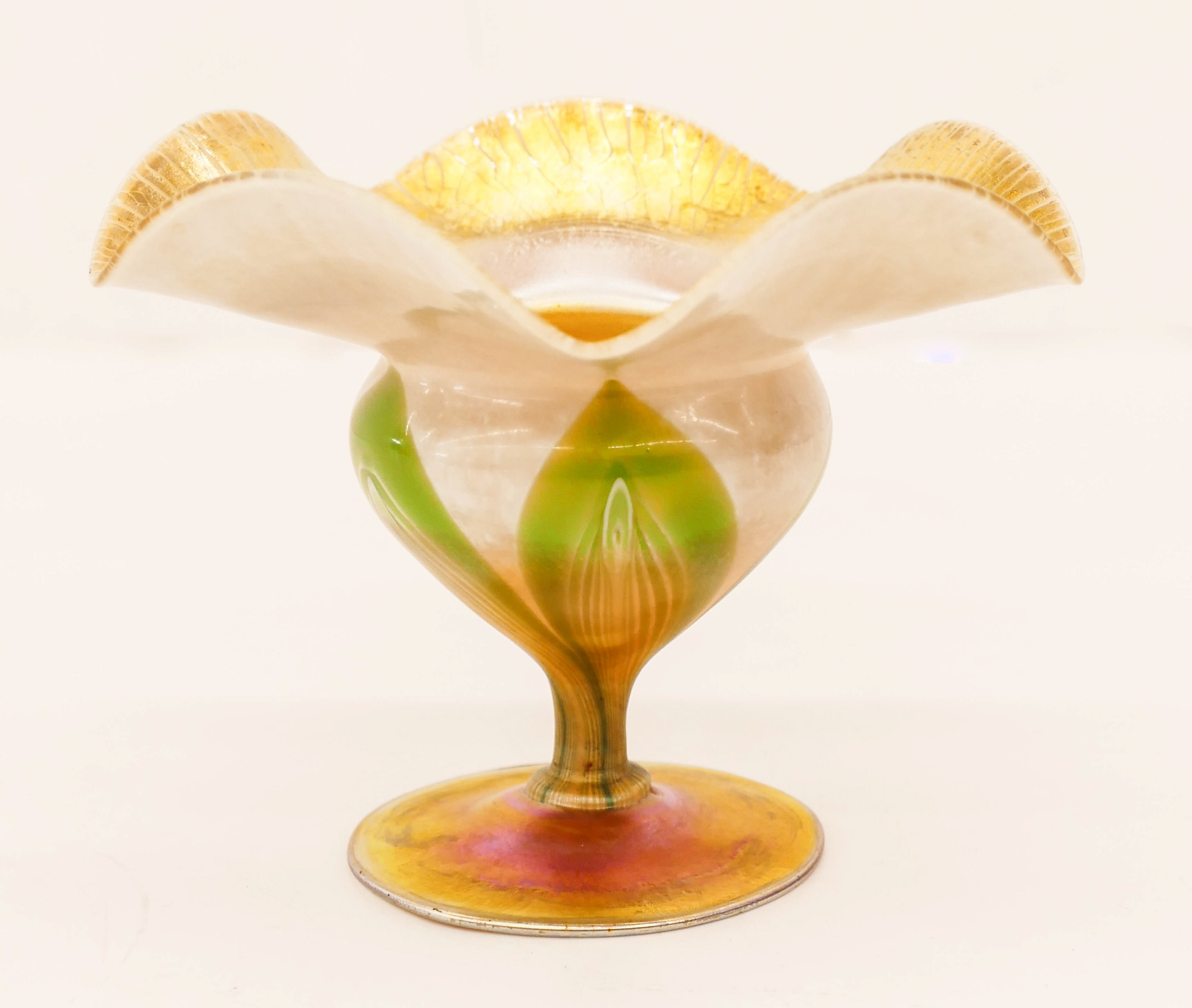 Appraisal: L C Tiffany Favrile Pulled Feather Compote ''x '' A