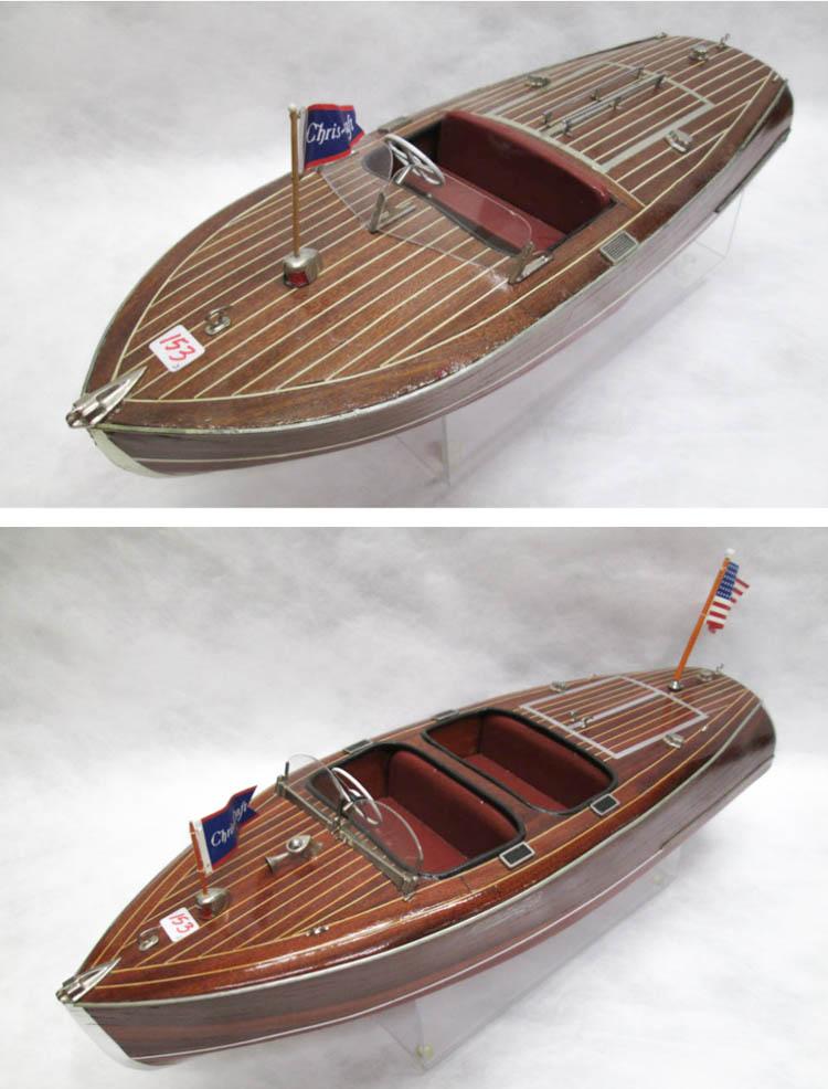 Appraisal: TWO HISTORIC RUNABOUT BOAT MODELS Chris-Craft Dumas barrel back scale