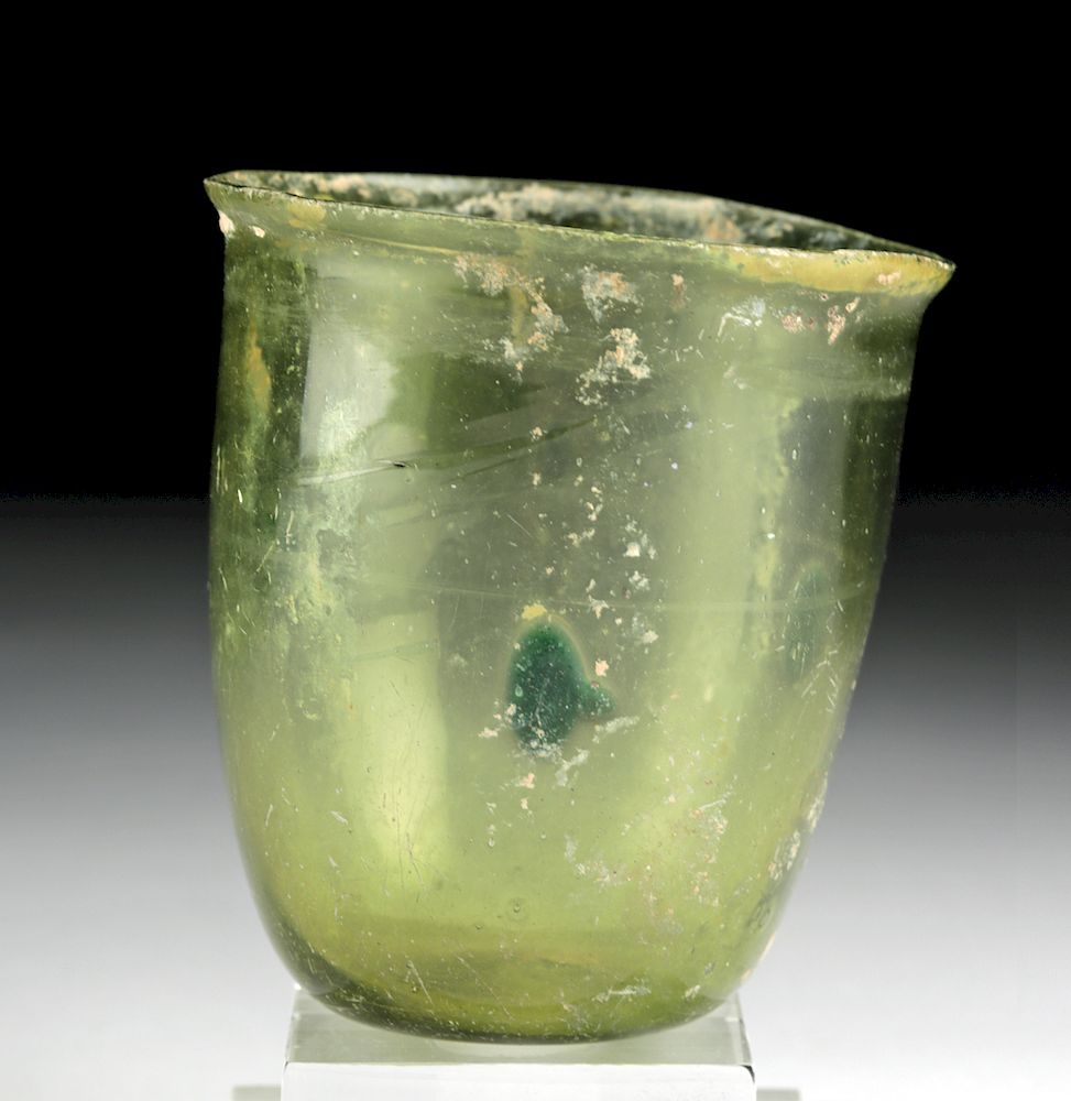 Appraisal: Delicate Roman Glass Vessel w Blue Dots Roman Imperial Period