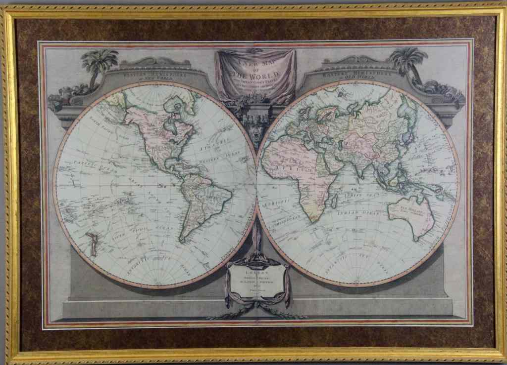 Appraisal: Framed Map of the World Print Map of KY OHDepicting