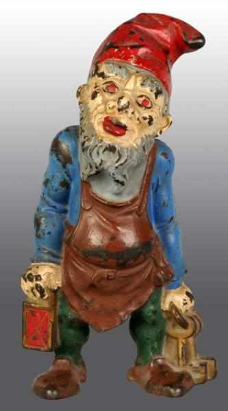 Appraisal: Cast Iron Gnome with Lantern Keys Doorstop Description Marked Pat