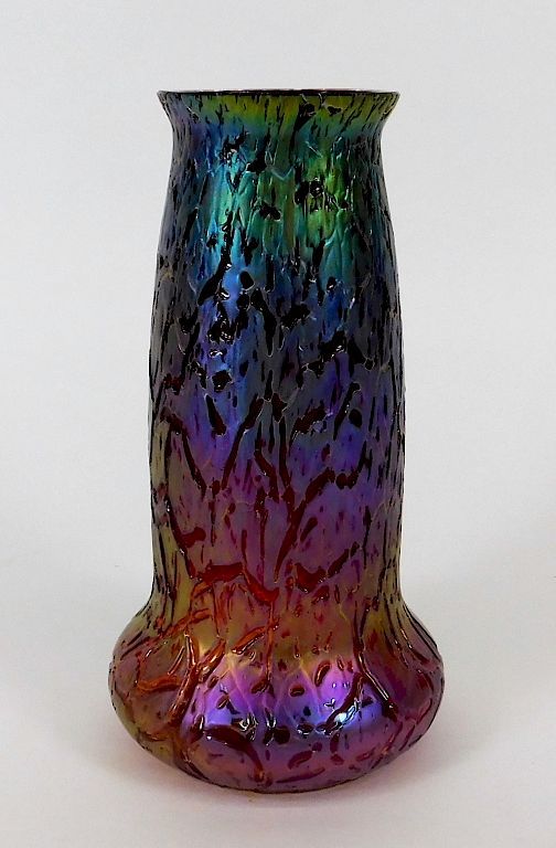 Appraisal: Kralik Iridescent Crackle Bohemian Art Glass Vase Bohemia th Century