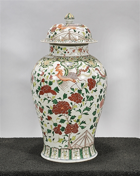 Appraisal: Tall Chinese famille verte porcelain covered vase with phoenix and