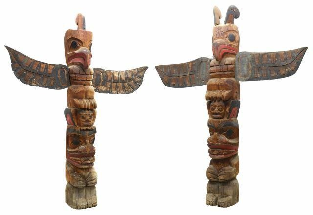 Appraisal: lot of Northwest Coast Native American totem poles likely Canadian