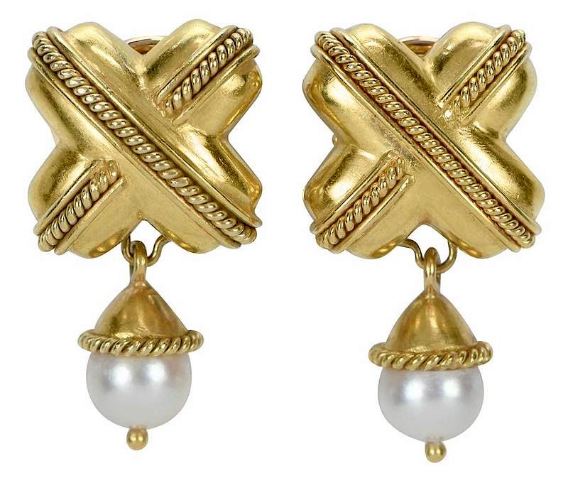 Appraisal: Elizabeth Locke kt Pearl Earrings X design removable pearl drop