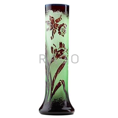 Appraisal: VALLERYSTHAL Cameo glass vase acid-etched and enameled with daffodils France