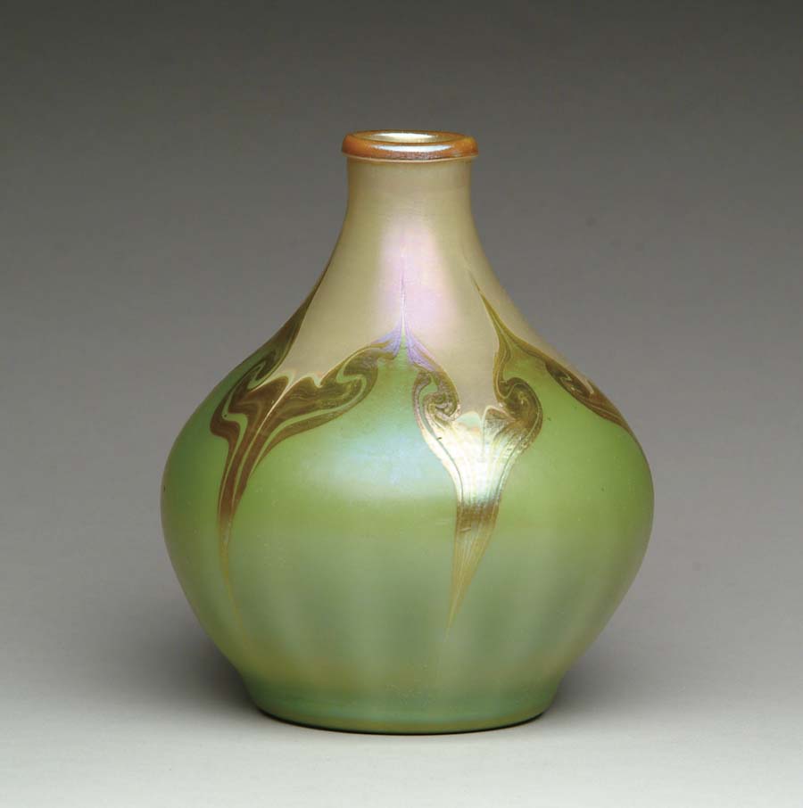 Appraisal: TIFFANY DECORATED VASE Very pretty Tiffany vase has green pulled