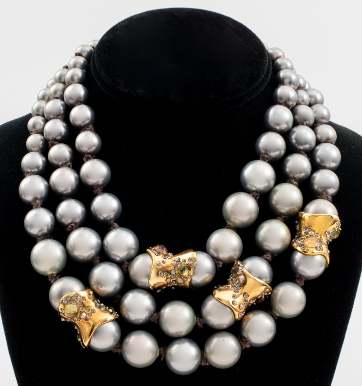 Appraisal: ALEXIS BITTAR FAUX PEARL TRIPLE STRAND NECKLACE Alexis Bittar American