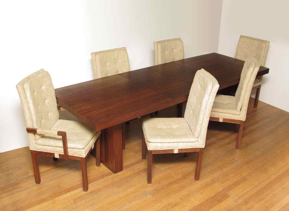 Appraisal: DILLINGHAM DINING TABLE WITH CHAIRS Double pedestal base table measures