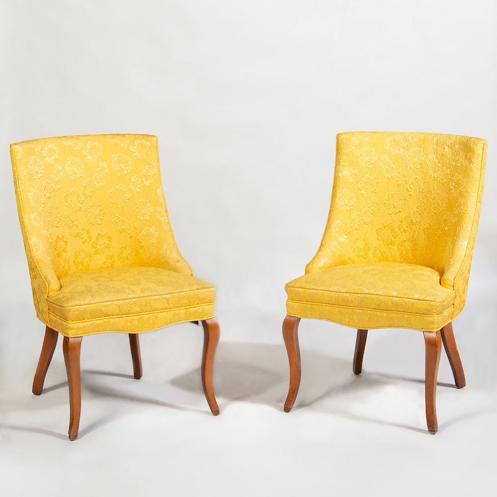 Appraisal: Pair of Vintage Damask Upholstered Dining Chairs x x in