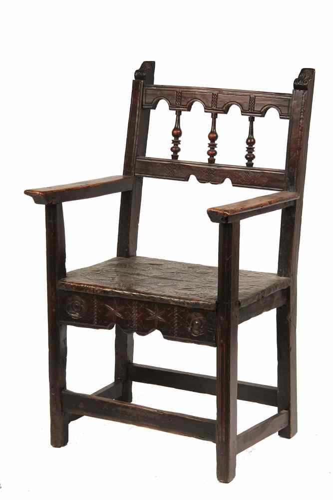 Appraisal: EARLY ENGLISH ARMCHAIR - Tudor Period Frame Armchair with th