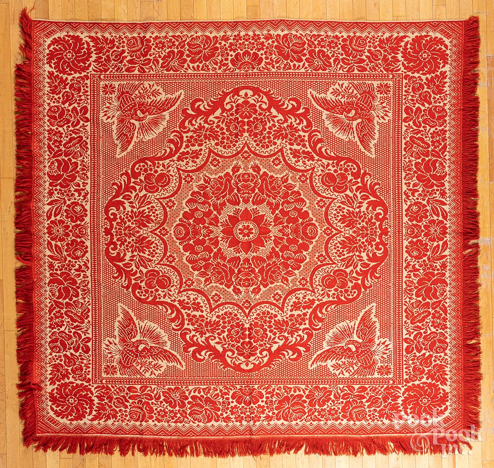 Appraisal: Red and white Jacquard coverlet th c Red and white