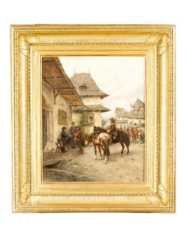 Appraisal: Lugwig Gedlek - LugwigGedlek - historical village scene with Horses