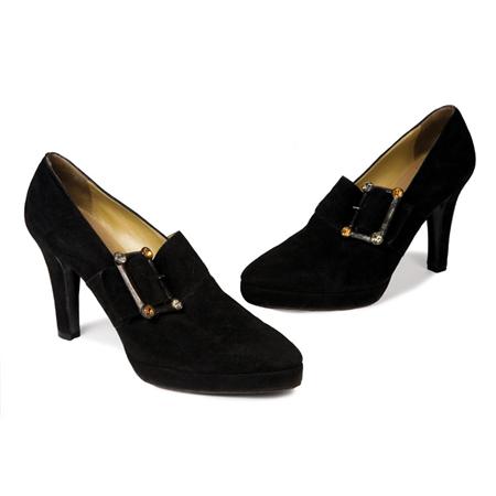 Appraisal: Yves Saint Laurent Black Suede Platform Shoes Estimate -