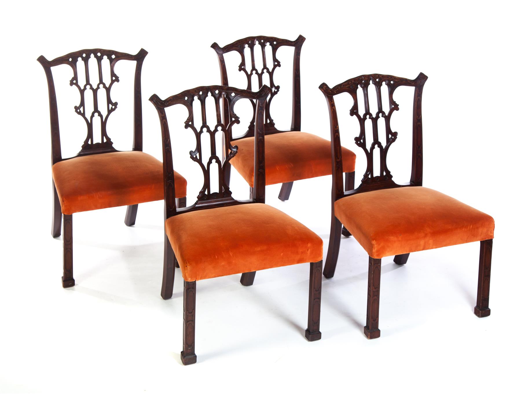 Appraisal: FOUR AMERICAN CHINESE CHIPPENDALE-STYLE SIDE CHAIRS Probably Centennial mahogany Pierce