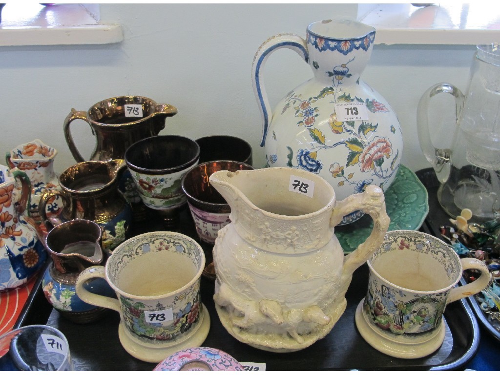 Appraisal: Pair of pottery mugs with chinoiserie decoration Wedgwood cabbage ware