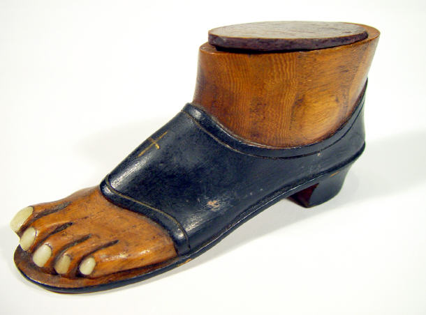 Appraisal: Fruitwood snuffbox in the form of a sandled shoe with