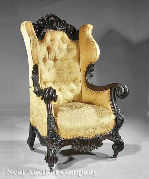 Appraisal: An American Carved Mahogany Wing Chair Karpen Chicago in the