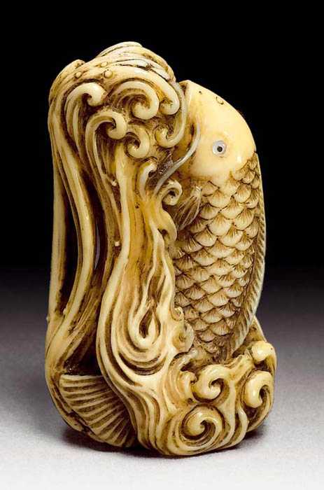 Appraisal: NETSUKE Japan late th century H cm Ivory Carp with