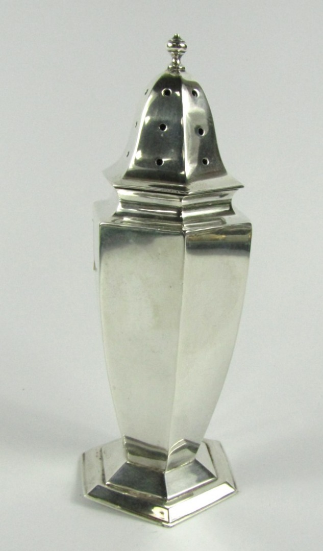 Appraisal: A George V silver hexagonal sugar caster of plain tapered