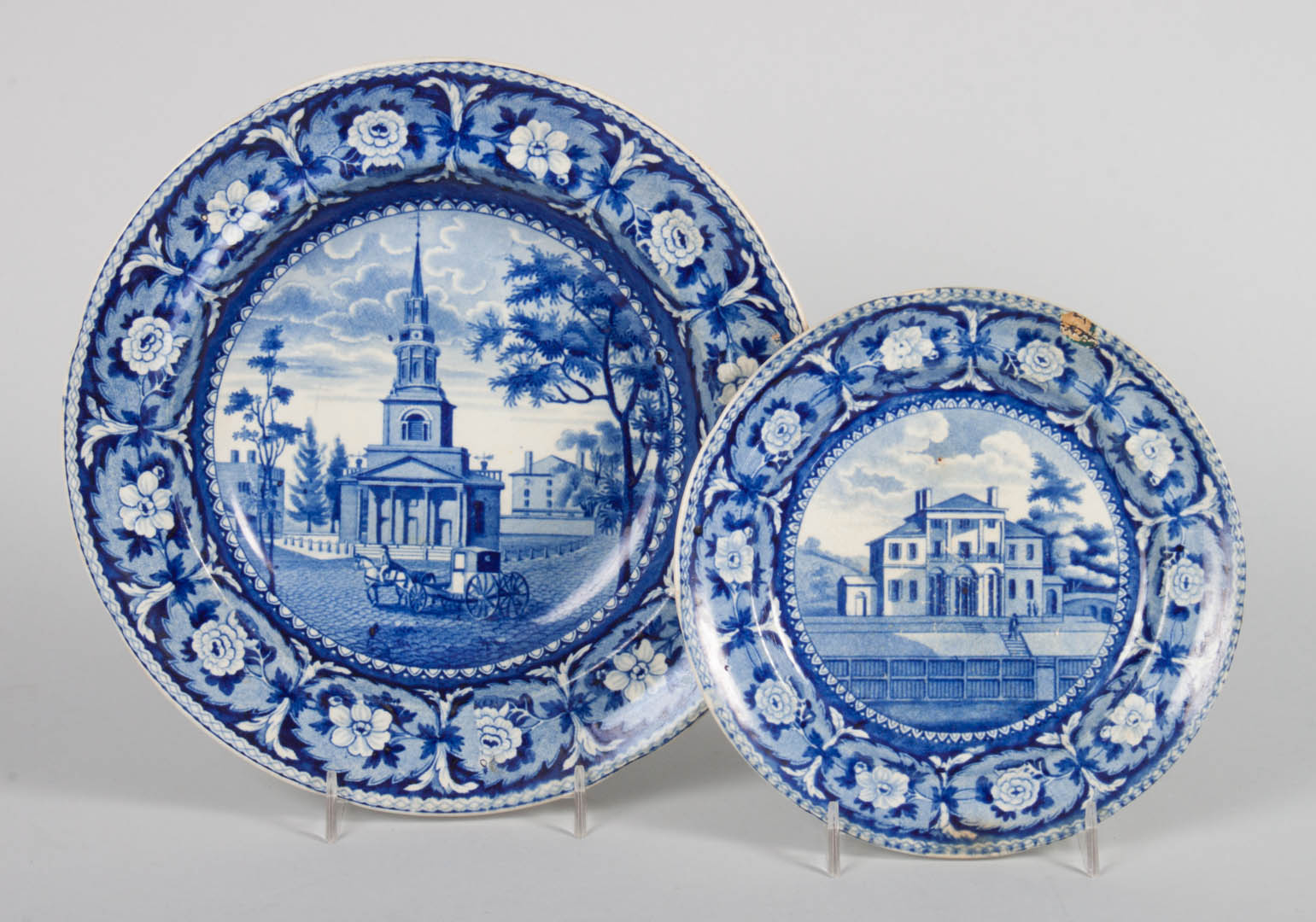 Appraisal: Two W Ridgway Staffordshire blue transfer plates first quarter- th