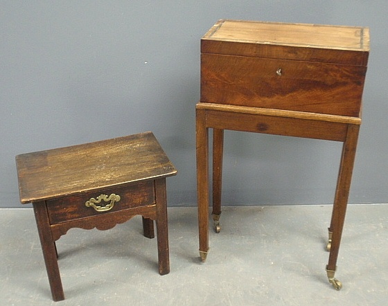 Appraisal: - Mahogany sewing box th c on a stand of