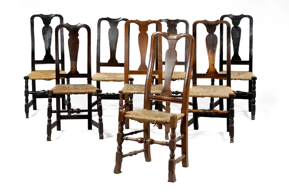 Appraisal: ASSEMBLED SET OF EIGHT COUNTRY QUEEN ANNE SIDE CHAIRS WITH